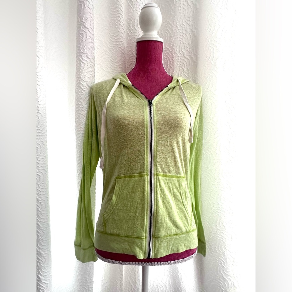 Aeropostale Women’s Teen Young Neon Green Zip Up Hoodie Cotton Size Large